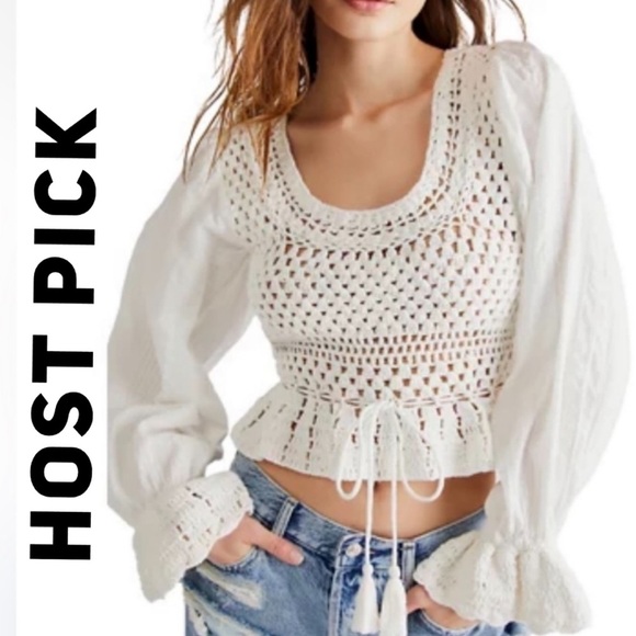 83. ๐HP๐. Free People Megan Crochet Top in Ivory - Picture 1 of 17